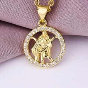 Virgo Zodiac Necklace Inlaid Zircon Gold Plated Stainless Steel
